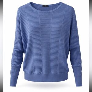 Tahari Textured Blue Crew Neck Sweater
